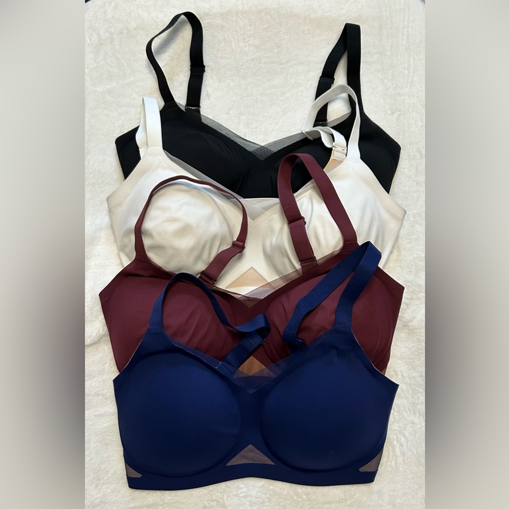 FOUR (4) Honeylove CrossOver bras! size S++ - navy, fig, vamp, astral - VGUC!